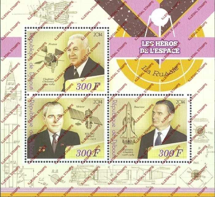 Djibouti 2014 Space Heroes Russia Illegal Stamp Souvenir Sheet of 3