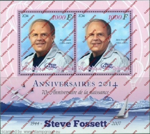 Djibouti 2014 Steve Fossett Illegal Stamp Souvenir Sheet of 2