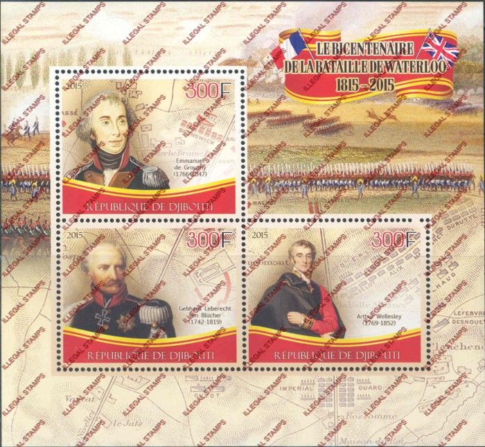 Djibouti 2015 Battle of Waterloo Illegal Stamp Souvenir Sheet of 3