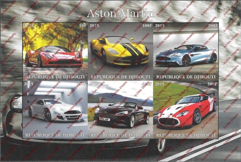 Djibouti 2015 Cars Aston Martin Illegal Stamp Sheetlet of 6