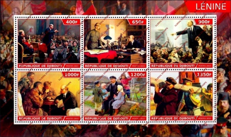 Djibouti 2015 Lenin Russia Illegal Stamp Sheetlet of 6