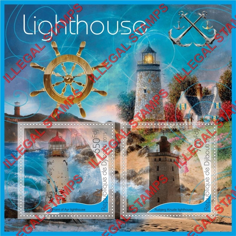 Djibouti 2015 Lighthouses (different) Illegal Stamp Souvenir Sheet of 2