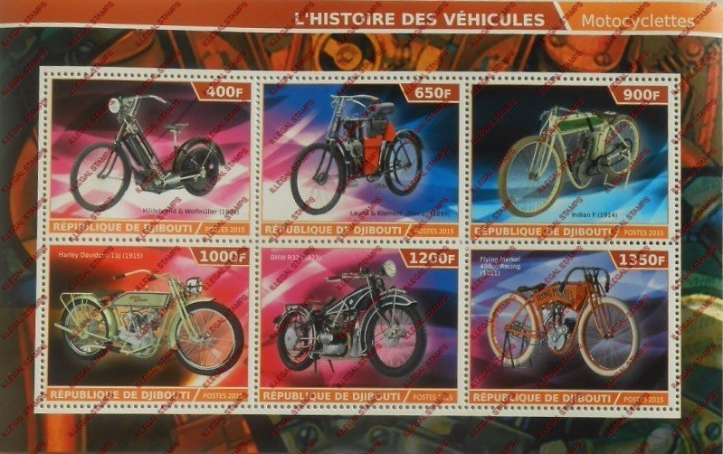 Djibouti 2015 Motorcycles (classic) Illegal Stamp Sheetlet of 6