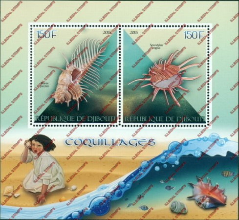 Djibouti 2015 Sea Shells Illegal Stamp Souvenir Sheet of 2