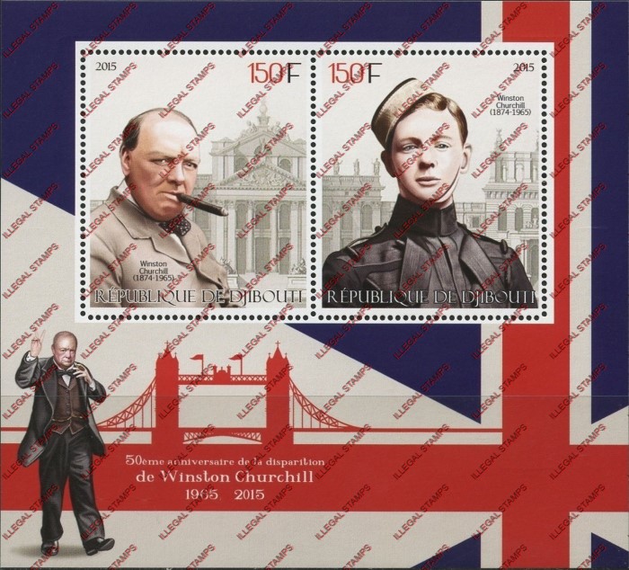 Djibouti 2015 Winston Churchill Illegal Stamp Souvenir Sheet of 2