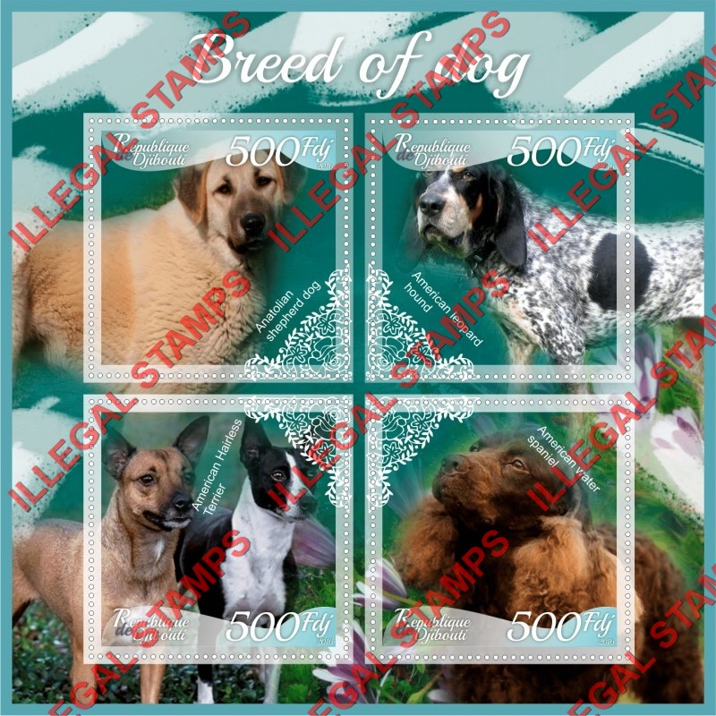 Djibouti 2016 Dogs Illegal Stamp Souvenir Sheet of 4