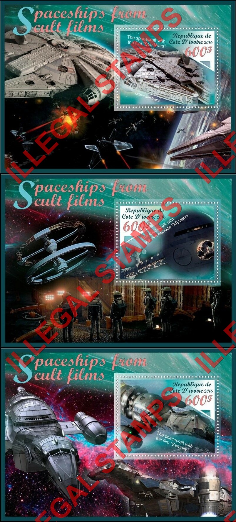 Djibouti 2016 Spaceships From Cult Films Illegal Stamp Souvenir Sheets of 1 (Part 1)