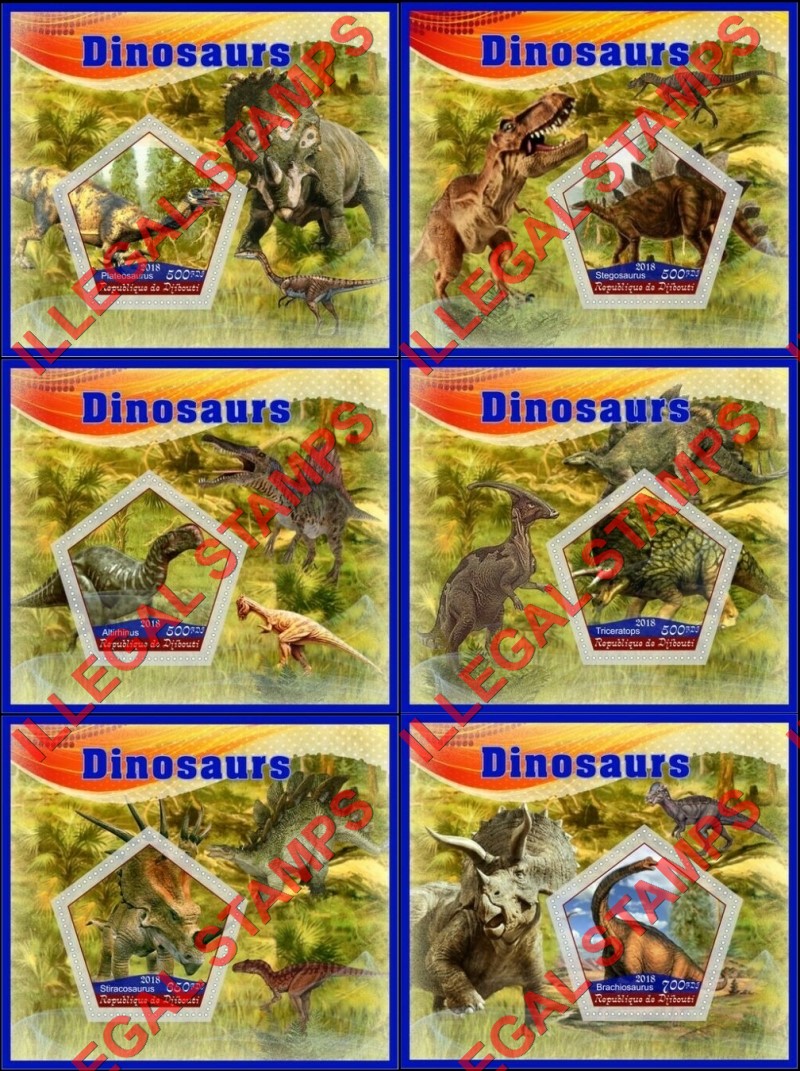 Djibouti 2018 Dinosaurs Illegal Stamp Souvenir Sheets of 1