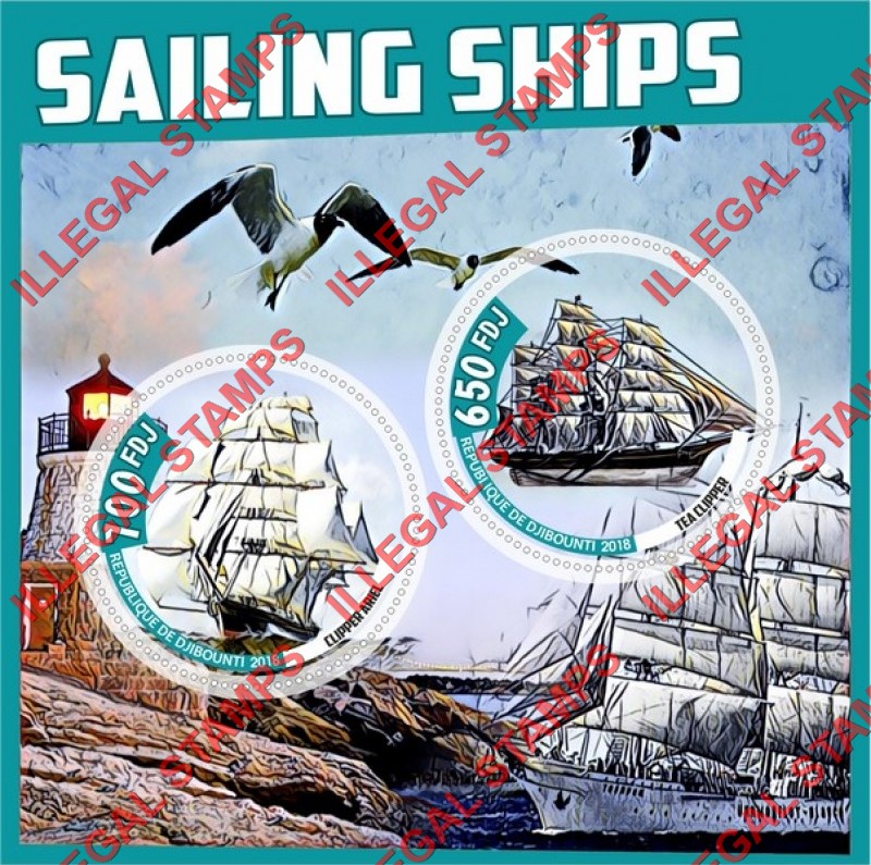 Djibouti 2018 Sailing Ships Illegal Stamp Souvenir Sheet of 2