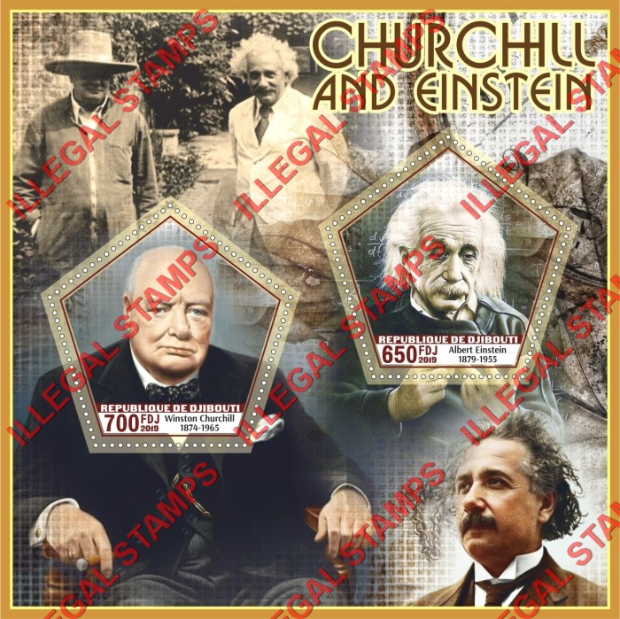 Djibouti 2019 Winston Churchill and Albert Einstein Illegal Stamp Souvenir Sheet of 2