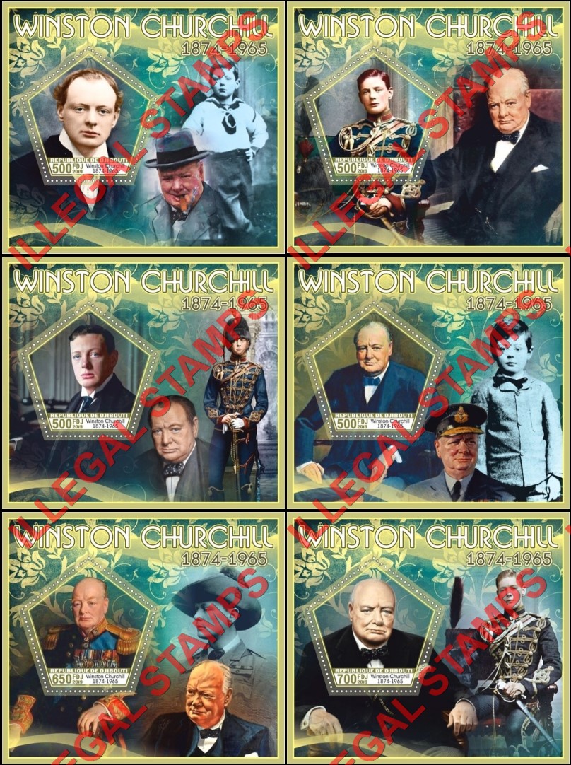 Djibouti 2019 Winston Churchill (different) Illegal Stamp Souvenir Sheets of 1