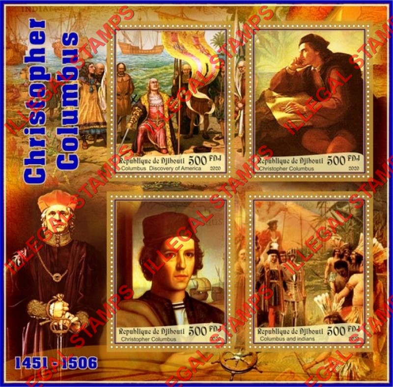 Djibouti 2020 Christopher Columbus Illegal Stamp Souvenir Sheet of 4