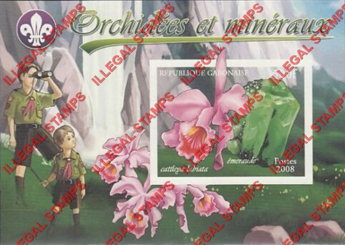 Gabon 2008 Orchids and Minerals Illegal Stamp Souvenir Sheet of 1