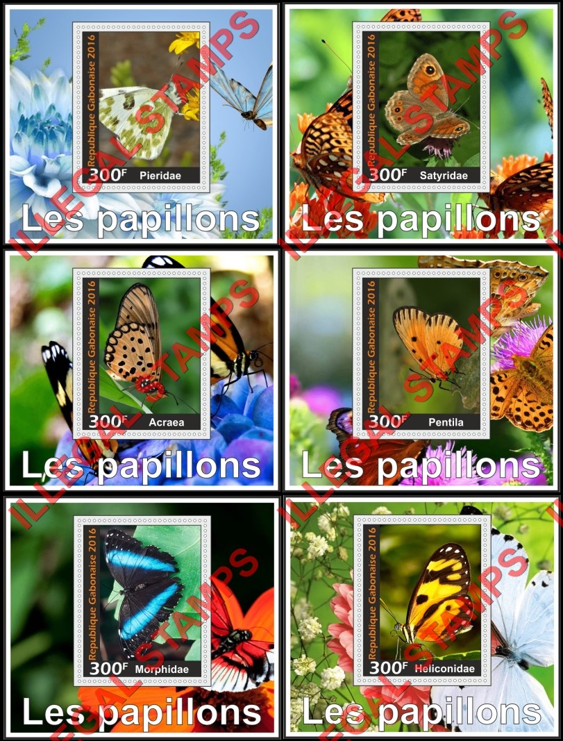 Gabon 2016 Butterflies Illegal Stamp Souvenir Sheets of 1