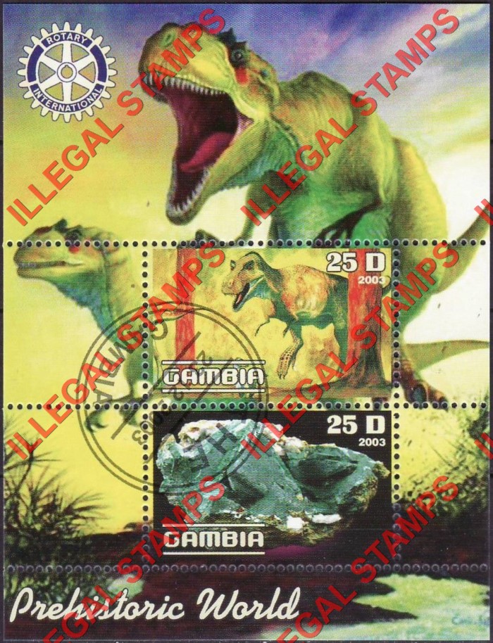 Gambia 2003 Dinosaurs (Prehistoric World) with Rotary Logo Illegal Stamp Souvenir Sheet of 2