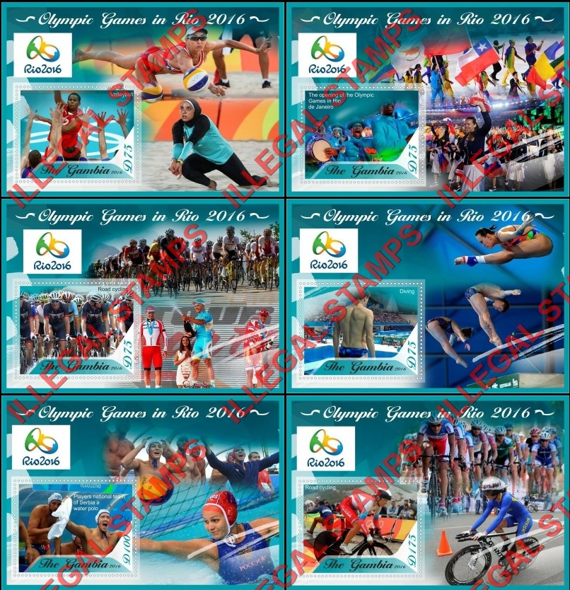 Gambia 2016 Olympic Games in Rio Illegal Stamp Souvenir Sheets of 1