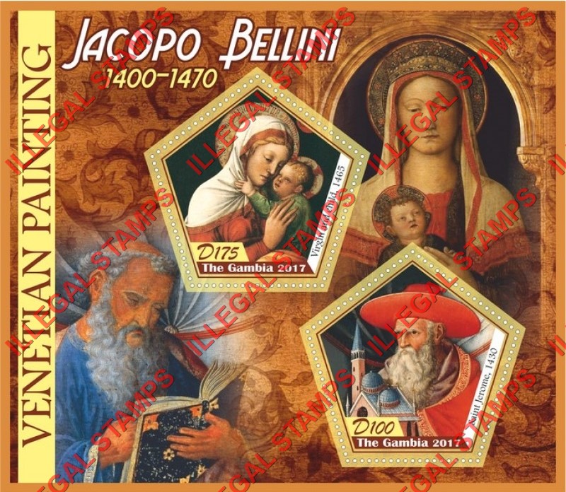 Gambia 2017 Venetian Paintings Jacopo Bellini Illegal Stamp Souvenir Sheet of 2
