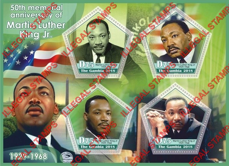 Gambia 2018 Martin Luther King Illegal Stamp Souvenir Sheet of 4