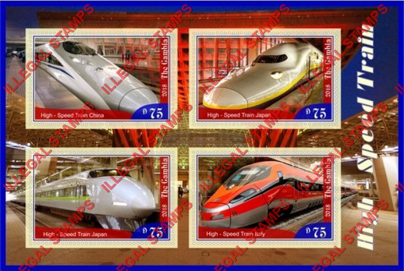 Gambia 2018 High Speed Trains Illegal Stamp Souvenir Sheet of 4