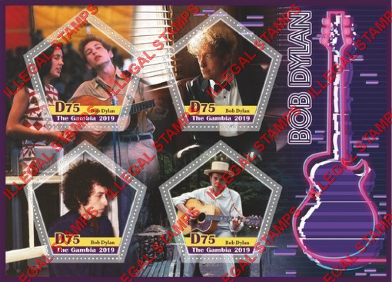 Gambia 2019 Bob Dylan Illegal Stamp Souvenir Sheet of 4