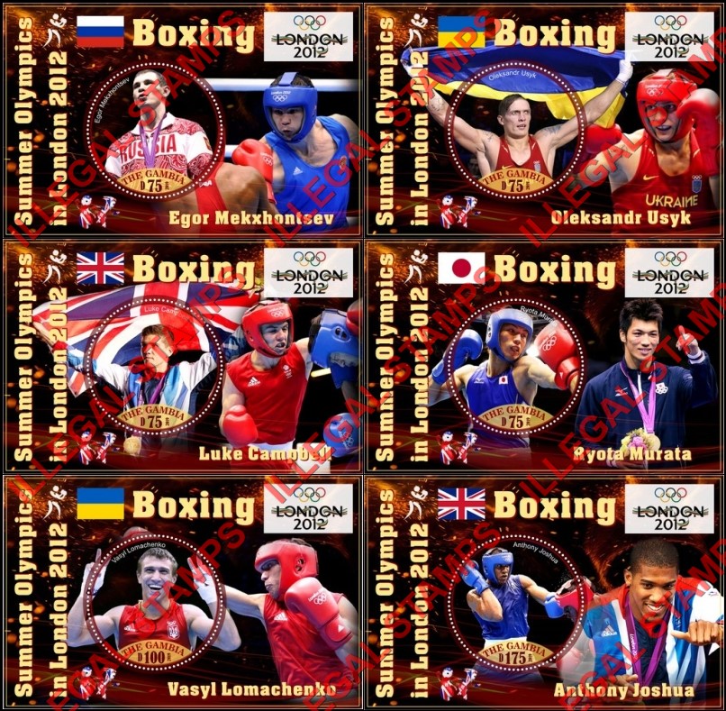 Gambia 2019 Olympic Games in London in 2012 Boxing Illegal Stamp Souvenir Sheets of 1