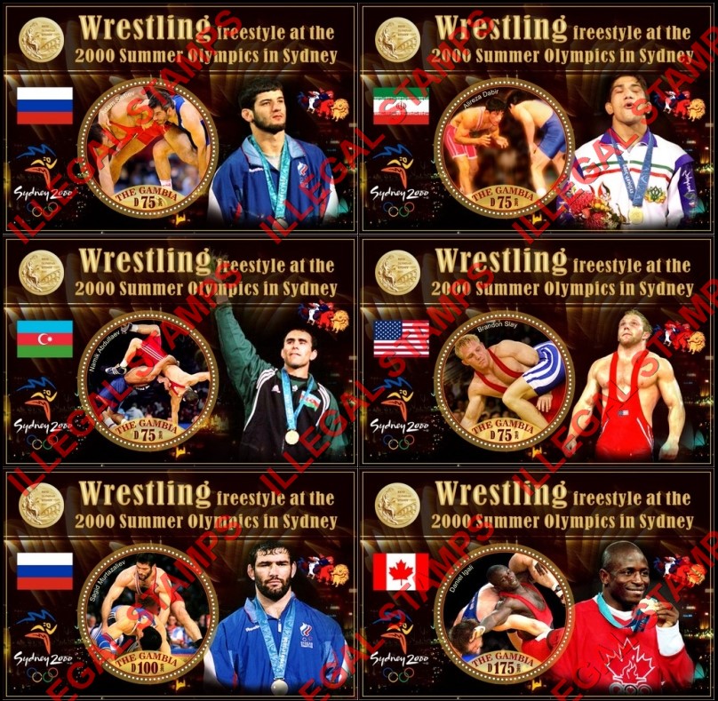 Gambia 2019 Olympic Games in Sydney in 2000 Wrestling Illegal Stamp Souvenir Sheets of 1