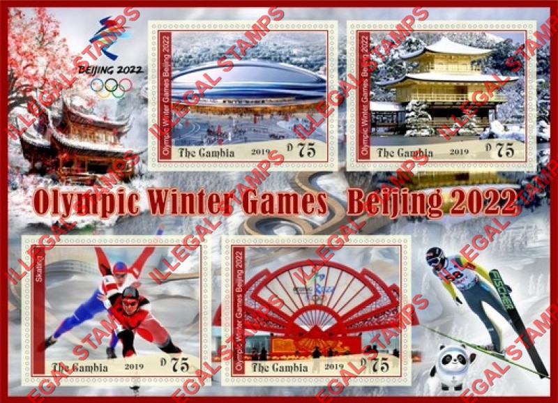 Gambia 2019 Winter Olympic Games in Beijing 2022 Illegal Stamp Souvenir Sheet of 4