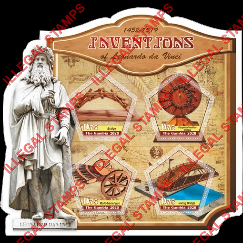 Gambia 2020 Leonardo da Vinci Inventions Illegal Stamp Souvenir Sheet of 4