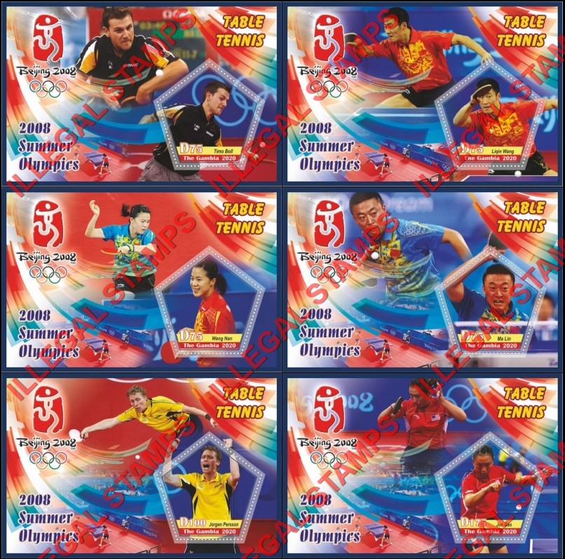 Gambia 2020 Olympic Games in Beijing in 2008 Table Tennis Illegal Stamp Souvenir Sheets of 1