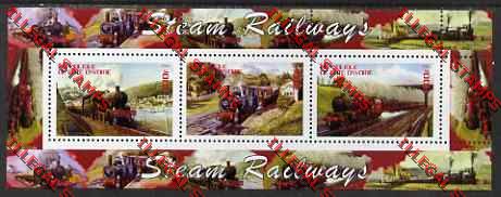 Ivory coast 2004 Trains Steam Railways Illegal Stamp Souvenir Sheetlet of Three