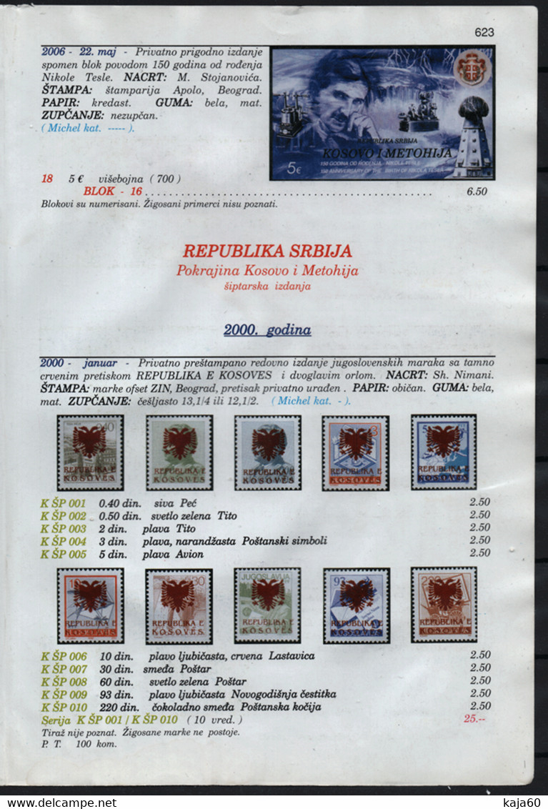 Bogus Catalog Page Stating Kosovo Counterfeit overprint Stamps made in 1993 were made in 2000