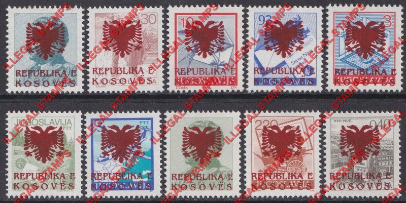 Kosovo 1993 Inscribed Kosoves Counterfeit Overprints on Yugoslavia Definitive Stamps made Between 1974 to 1990