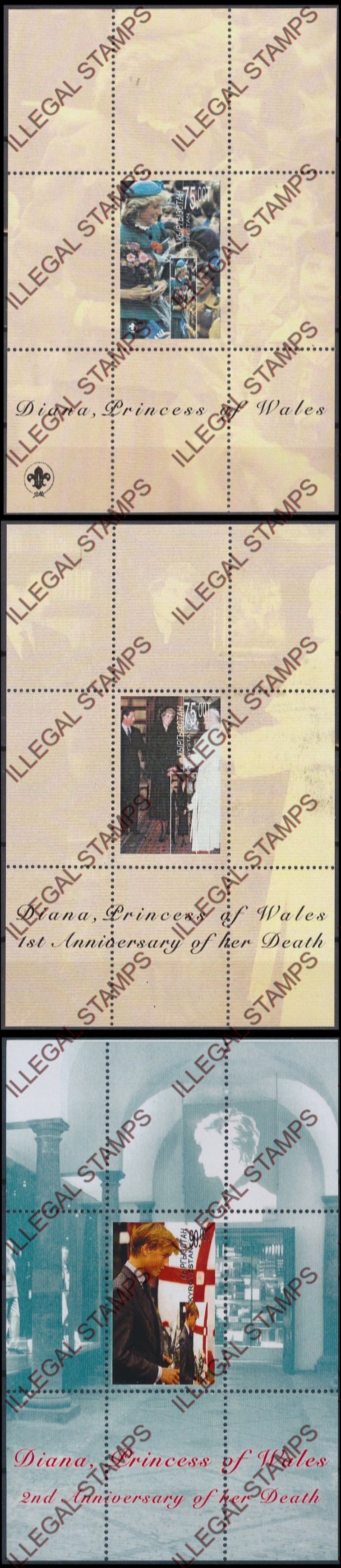 Kyrgyzstan 1998 Princess Diana Memoriam Illegal Stamp Sheetlets of One