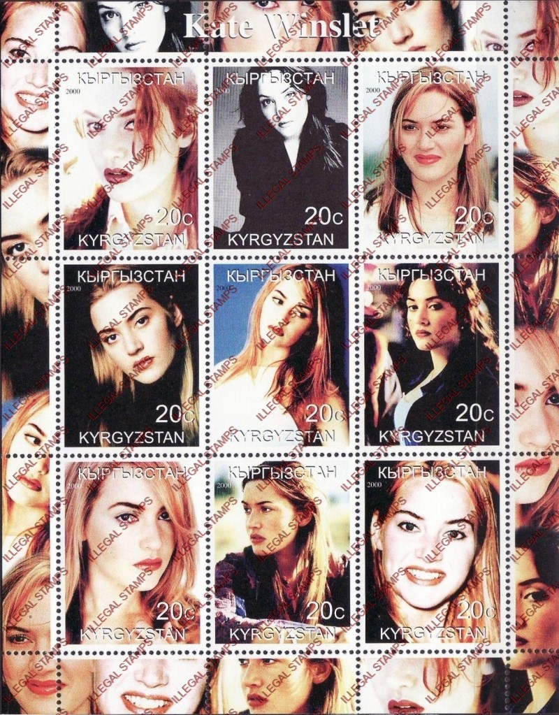 Kyrgyzstan 2000 Kate Winslet Illegal Stamp Sheetlet of Nine