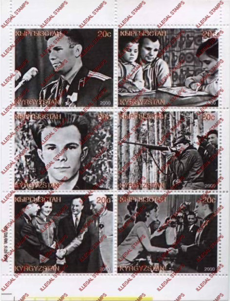 Kyrgyzstan 2000 Space Gagarin Illegal Stamp Sheetlet of Six