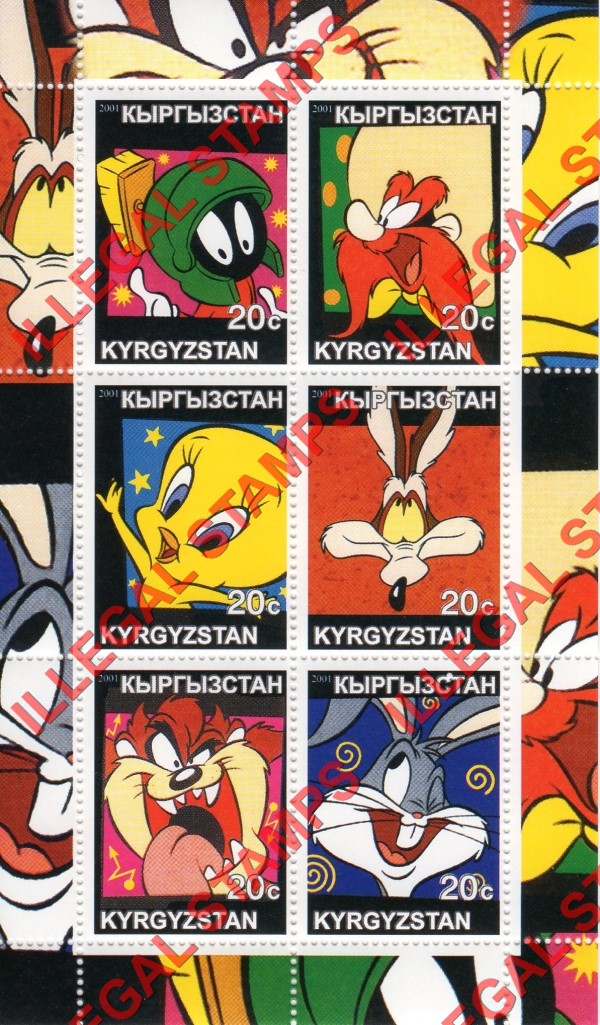 Kyrgyzstan 2001 Bugs Bunny Cartoons Illegal Stamp Sheetlet of Six