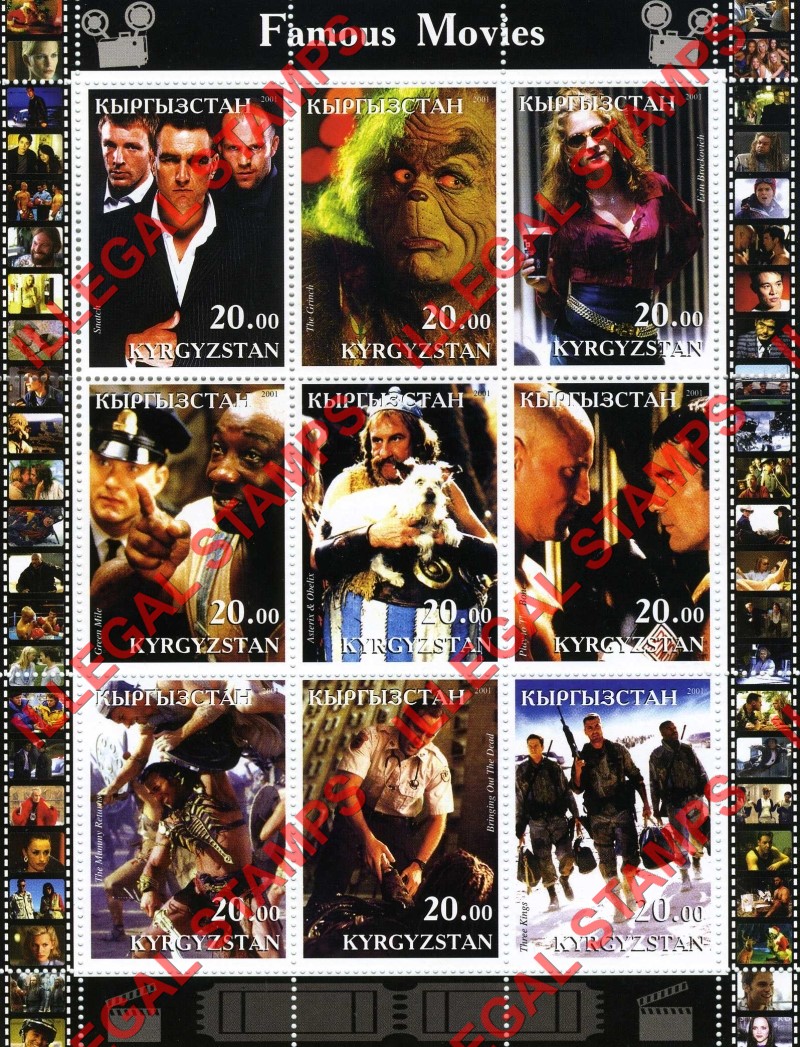 Kyrgyzstan 2001 Famous Movies Illegal Stamp Sheetlet of Nine