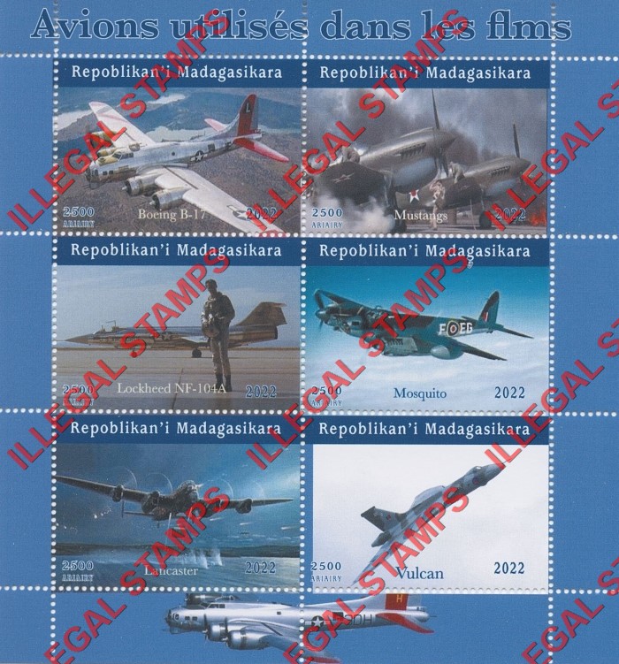 Madagascar 2022 Aircraft in Movies Illegal Stamp Souvenir Sheet of 6 (Sheet 2)