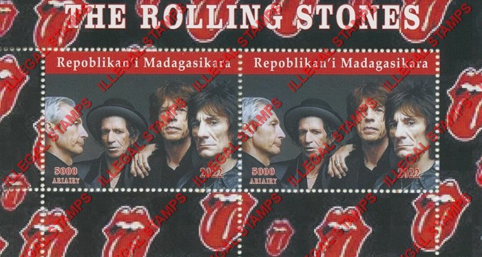 Madagascar 2022 The Rolling Stones Rock Band Illegal Stamp Souvenir Sheet of 2 (Sheet 1)