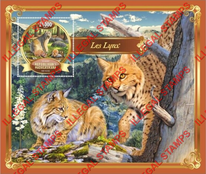 Madagascar 2022 Lynx Illegal Stamp Souvenir Sheet of 1