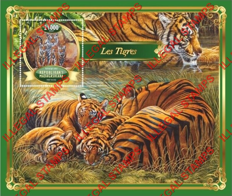 Madagascar 2022 Tigers Illegal Stamp Souvenir Sheet of 1