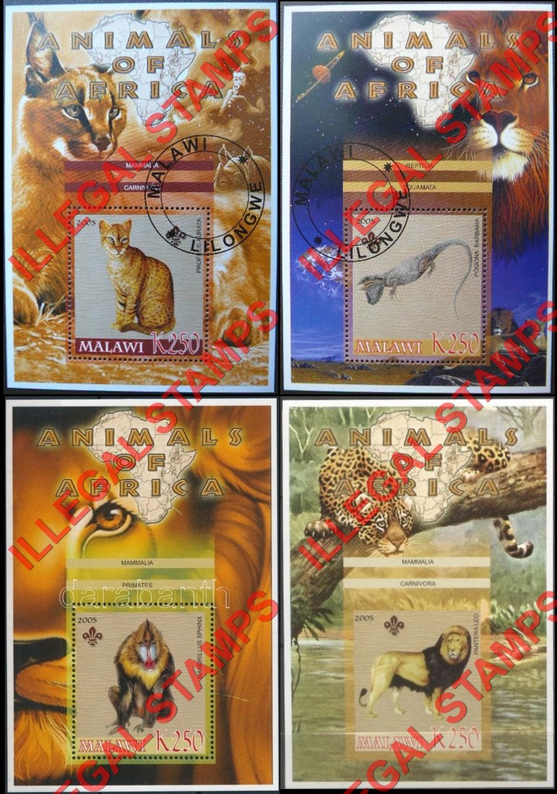 Malawi 2005 Animals of Africa Illegal Stamp Souvenir Sheets of 1 (Part 2)