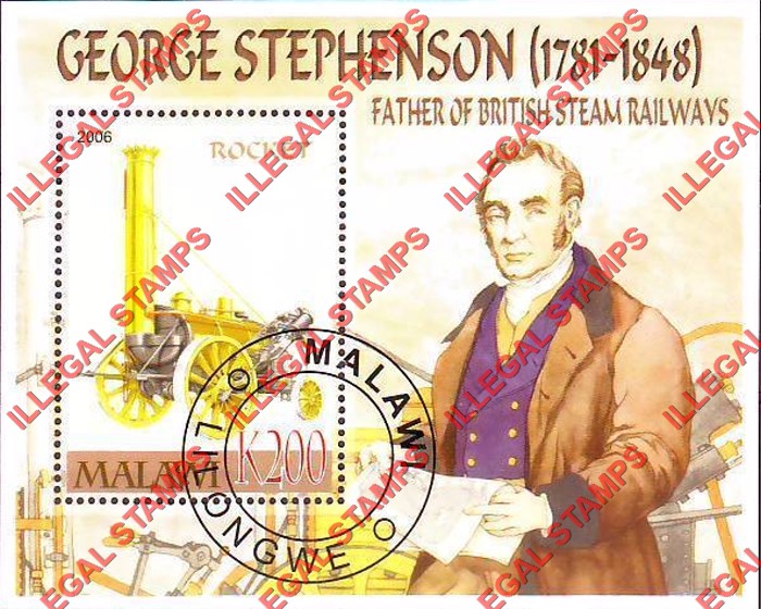 Malawi 2006 George Stephenson British Steam Railways Illegal Stamp Souvenir Sheet of 1