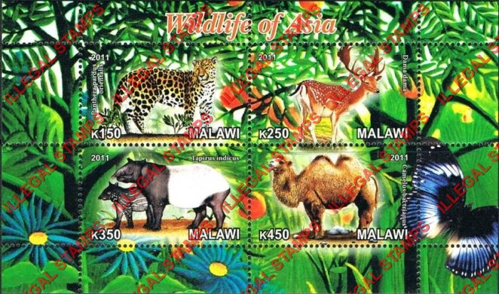 Malawi 2011 Wildlife of Asia Illegal Stamp Souvenir Sheet of 4