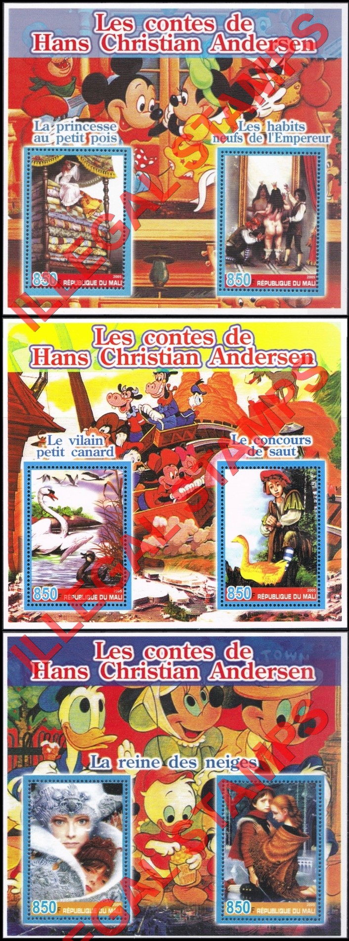 Mali 2005 Disney Hans Christian Andersen Illegal Stamp Souvenir Sheets of 2