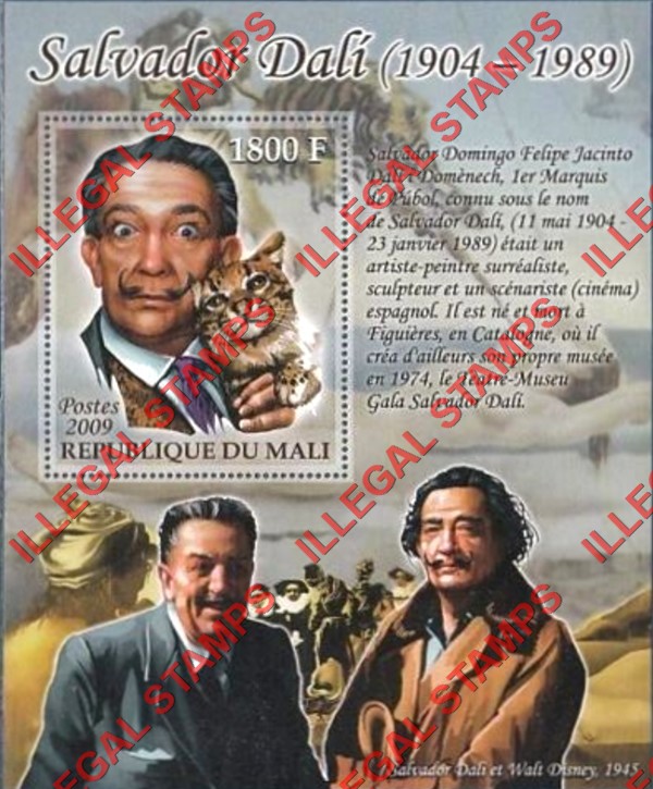 Mali 2009 Salvador Dali Illegal Stamp Souvenir Sheet of 1