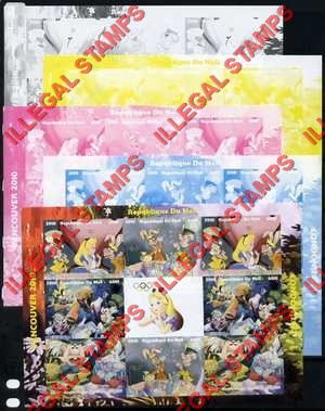 Mali 2010 Alice in Wonderland Illegal Stamp Sheet of 8 Plus Label Color Proofs