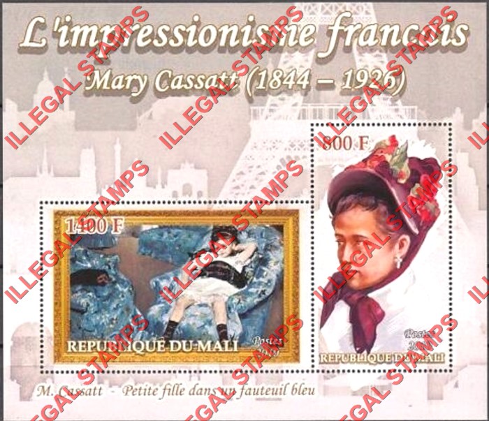 Mali 2010 French Painters Mary Cassatt Illegal Stamp Souvenir Sheet of 2