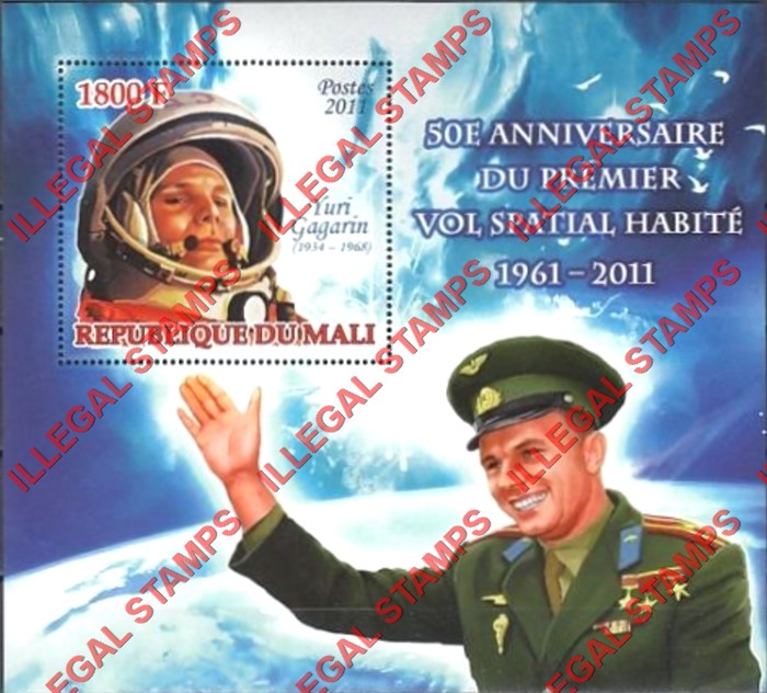 Mali 2011 Youri Gagarin Illegal Stamp Souvenir Sheet of 1