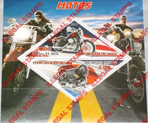 Mali 2012 Motorcycles Harley Suzuki Illegal Stamp Souvenir Sheet of 2